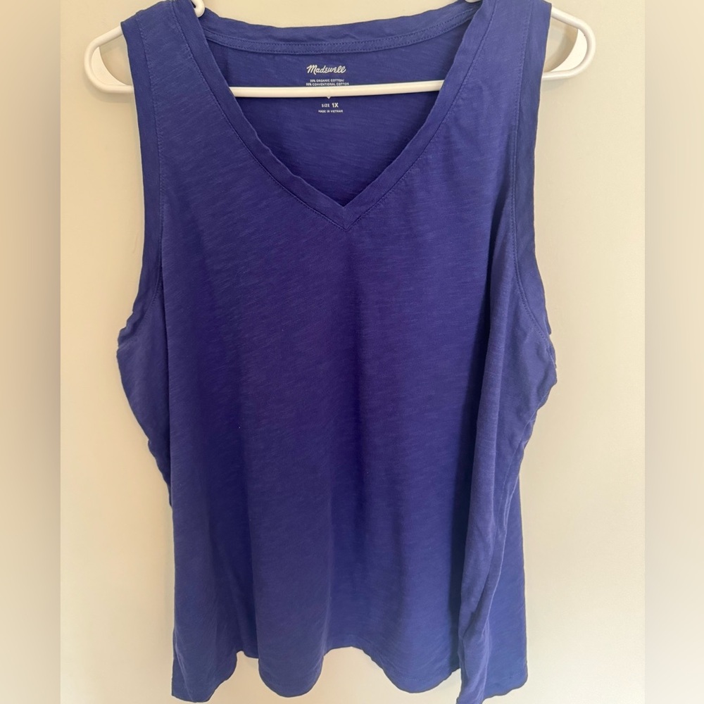 MADEWELL Whisper Cotton V-Neck Tank, 1X, Tidewater (vibrant indigo blue/purple)